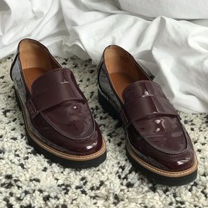 Burgundy lug sole loafers